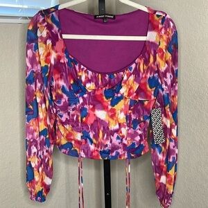 517 - Almost Famous NWT Purple Floral Crop Long Sleeve Size Large